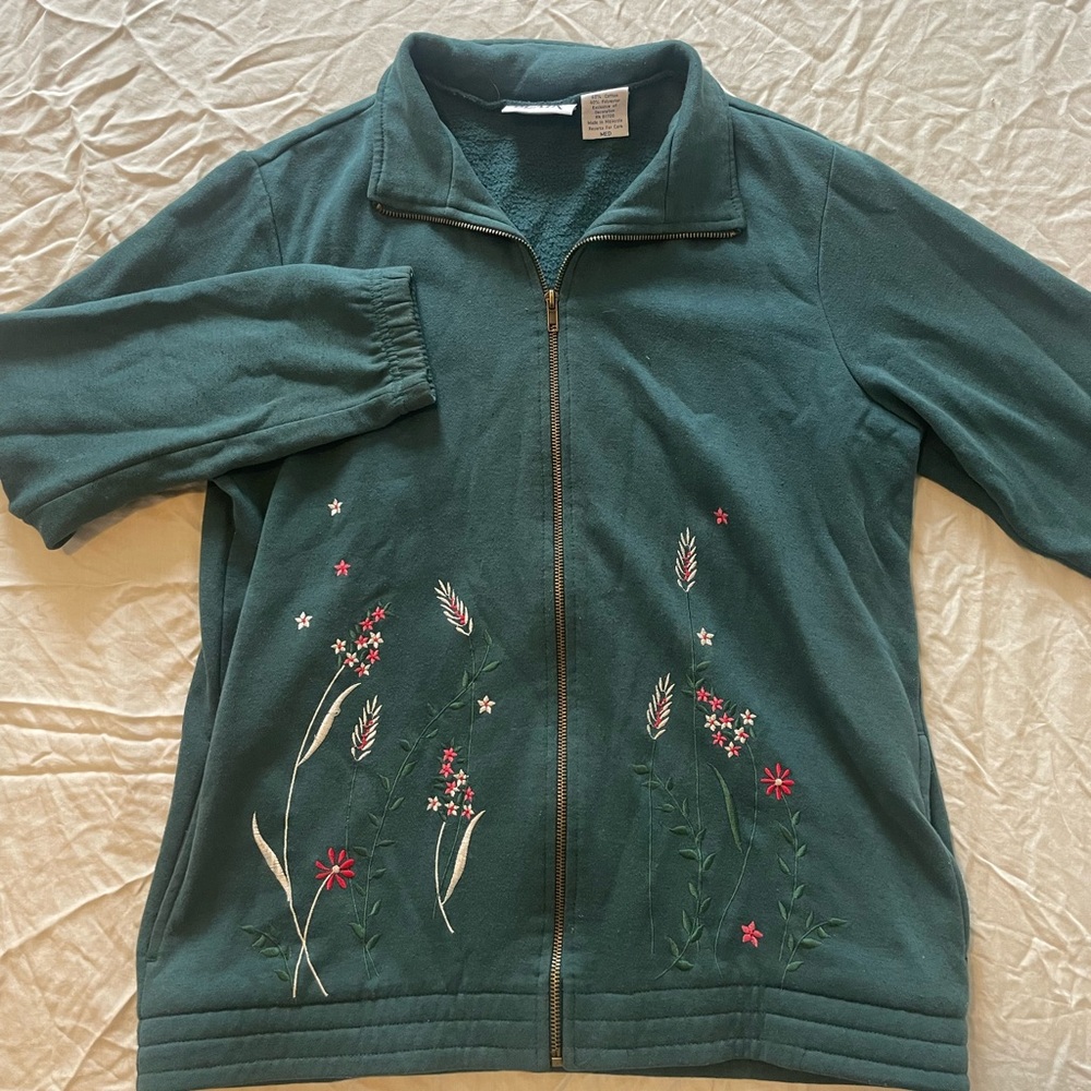 Embroidered Zip-Up Sweater
